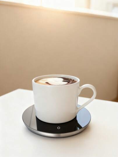 1个/USB接口 4英寸 55°C恒温杯垫 - 自动保温防滑桌面电热垫，适用于咖啡、茶、牛奶、热巧克力等饮品，便携式，适合办公室和家庭使用，银色