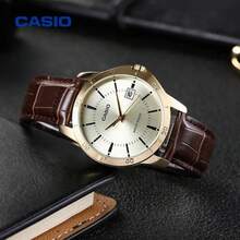 Đồng hồ Casio nam cao cấp mặt vàng, vỏ vàng, dây da, chống nước, máy quartz, model MMTP-V004GL-9A - Một cỡ - Xem 3