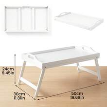Multipurpose Bamboo Lap Tray – Foldable Bed Table With Carrying Handle & Stable Folding Legs – Perfect For Breakfast, Work, Or Snacks On Sofa Or In Bed (50 X 30 X 24 Cm) - White - View 2