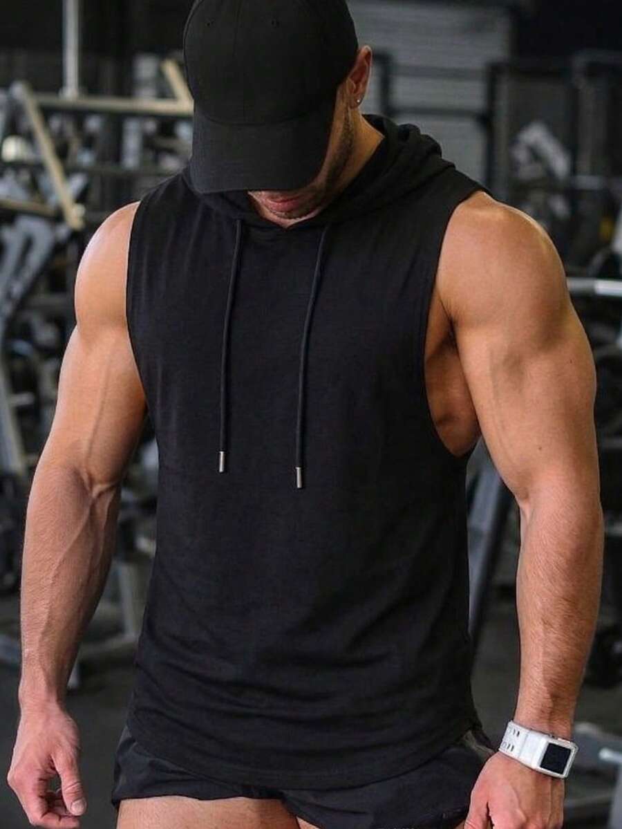 Men's Fashionable Hooded Sleeveless T-Shirt, Suitable For Daily Wear And All Seasons