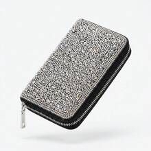 Shiny Silver Crystal Small Wallet With Secure Zip - Black - View 1