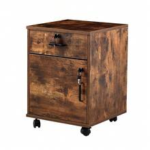 TUKAILAi Office Filing Cabinet, Mobile File Cabinet Storage 1 Drawer & 1 Door With Lockable Rolling Wheels Under Desk For A4 Paper, Legal Letters For Home Office - Brown - View 2