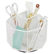 Annova - Organizador de computadora de malla giratorio con 5 compartimentos para caramelos/bolígrafos oficina suministros de arte almacenamiento aula hogar blanco - Blanco - Ver 7