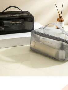 网状拉链化妆包，旅行洗漱包 - 黑色 - 查看 2