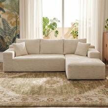 105 Inches Plush Modern L-Shaped Cloud Sectional Sofa Corduroy Cloud Velvet Modular Couch With Chaise, No Assembly Required Sectional Sofa Living Room Furniture - 白色 - 查看 13