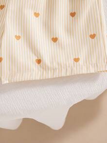 2pcs Setelan Kasual Anak Perempuan Motif Garis-Garis dan Hati, Rompi Tali Bahu Tipis dan Celana Pendek Pinggang Elastis, Musim Semi/Panas - Aprikot - View 7