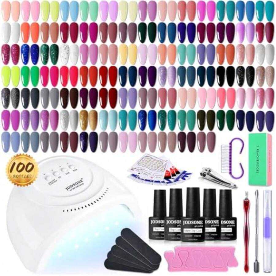 100 PCS Gel Nail Polish Starter Kit with U V Light 95 Colors Macarons Combined with Dark Colors Nail Gel No Wipe Base Coat Top Matte Coat Long Lasting Shine - 95KIT05 - Ver 1