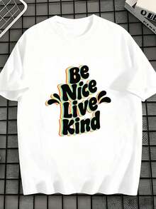 Męska koszulka z nadrukiem "Be Nice Live Kind" wykonana z miękkiej bawełny, wygodna, swobodna i przewiewna. - Biały - Zobacz 2