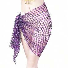 Women's Hollow Belly Dance Scarf Women's Belly Dance Tassel Skirt Clothing Accessories Sequins Short Skirt - 水果綠 - 查看 9
