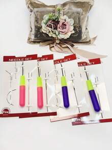 Set de 5 piezas de herramientas para hacer pelucas, agujas de coser, ganchos de crochet de 1.9mm y 5mm con mango de plástico rosa y azul, accesorios para pelucas para peluquería, salón de belleza, viaje esencial, productos para el cabello, decoración del hogar, kit de herramientas para el cabello, verano, vacaciones - Azul - Ver 3