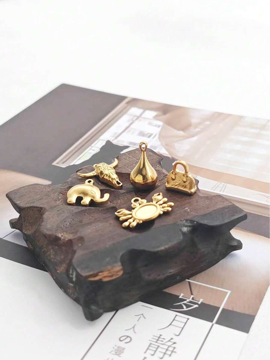 1 pieza Colgante de collar de estilo casual de acero inoxidable chapado en metal, adecuado para uso diario - Amarillo Oro - Ver 1