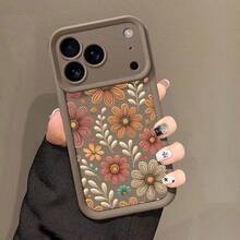 1pc Burgundy Gradient Minimalist Floral Print Vivid Flower Pattern Phone Case Compatible With IPhone 16, 15 Pro Max, 14 Plus, 13, 12, 11 ProMax, White Fashionable Dust-Proof Protective Shell, Creative Holiday Gift Compatible With Samsung Series - Brown - View 2