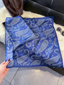 1条优雅佩斯利花卉印花70厘米方巾，适合休闲和街头服饰，可作头巾、发带、户外防晒装饰，完美搭配造型。 - 藍色 - 查看 2