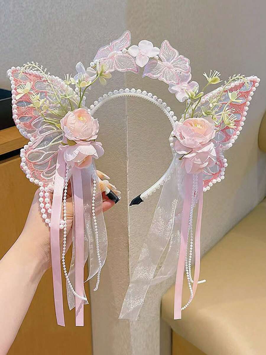 1个女孩蝴蝶发箍，仙气公主流苏发饰 - 彩色 - 查看 1