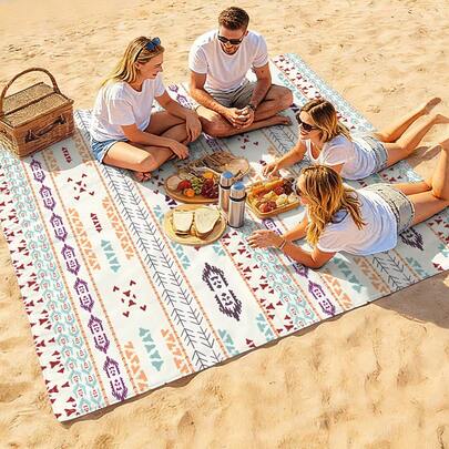 1 tấm thảm dã ngoại/khăn tắm biển chống thấm nước, chống cát, in kỹ thuật số, kiểu dáng thời trang và tươi mới, thích hợp cho cắm trại và dã ngoại ngoài trời, sử dụng được quanh năm (trọng lượng vải 100g)