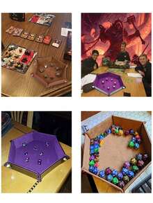 1pc PU Leather Velvet Folding Storage Tray, Hexagonal Dice Tray, Dice Holder Storage Box, Plain Desktop Storage Basket For Dice Games - A - View 3