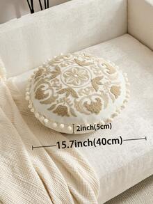 1 buah Sarung Bantal Bulat Bordir Medali Beige Tradisional, Sarung Bantal Bunga Musim Semi/Panas, Cocok untuk Dekorasi Dalam Ruangan, Sarung Bantal Sepanjang Musim, Isian Bantal Tidak Termasuk - Krem - View 4