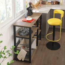 Estantería de cocina para hornear, barra de café, con ganchos, soporte para microondas, estructura metálica, acabado imitación madera. - Marrón - Ver 5