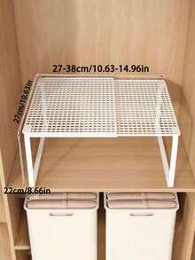 Heavy Duty Adjustable Expandable Wardrobe Organizer Rack - Space Saving Stackable Metal Storage Shelves, Polished Surface, No Assembly Required. Suitable For Kitchen, Bedroom, Office Desk Organization, Multi-Purpose Shelving Unit, Shoe Rack - White - View 10