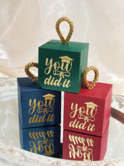 10pcs Graduation Gift Boxes With Rope Handle And Gold Foil You Did It Design, Premium Cube Favor Boxes For Graduation Party Supplies, Candy Chocolate Packaging For Guest Gifts School Celebration Keepsake Boxes Multi Color