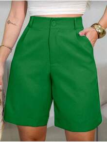 Tailored Bermuda Shorts Without Belt - Foreign Fashion - Green - View 2