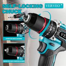 VERVEO Electric Tool, A 20 Volt Three Function Handheld Drill With Impact Function, And A Type-C Interface Added To The Battery Pack To Enhance User Convenience. Drilling, Tightening Screws, Outdoor Maintenance Work, DIY, Etc. - Blue - View 5