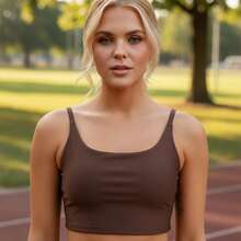 Acqua Bronze Women's Fitness Gym Top With Thin Straps And Elastic Lined, Zero Transparency Essential - 巧克力棕 - 查看 8