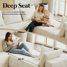 Kelyda Cloud Couch 139" U-Shaped Couch, Oversized 8-Seater Modular Couch, Modern Boneless Cloud Couch, U Shaped Sofa With Movable Chaises, Deep Seat Faux Rabbit Fur Sectional Couches For Living Room, Apartment, No Assembly Required - 米色 - 查看 6