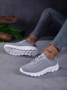 Giày thể thao lưới thời trang nữ - Giày chạy bộ buộc dây, giày tennis thoáng khí và thoải mái, cỡ 36-44 - Xám - Xem 4