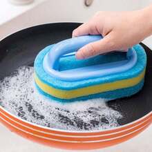 A Sponge Cleaning Brush With A Handle, Which Can Be Used At Home To With Stubborn Stains, Can Effectively Remove Scale From Bathtubs And Grease From Cookware. A Cleaning Sponge For Kitchens And Bathrooms - Random Style - View 9