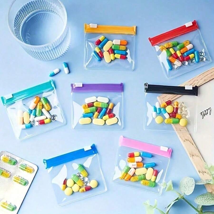 10/20pcs Pill Pouch Bags, Medicine Organizer 7 Colors Self Sealing, Translucent Medicine Bags Travel Pill Bags With Slide Lock For Pills And Small Items For Travel Storage Bag,Cosmetic Bag,Vacation Organizer, For Lipstick, Earrings, Necklace, Jewelry, Coin, Small Items, For Home,Gift,Vacation And Festival Multifunctional Use, Back To School ,Boho Vibe - View 1