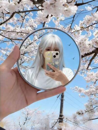 1个凸面化妆镜，适合自拍、旅行足迹记录、广角反射，手持摄影道具，适合情侣和朋友使用