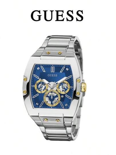 Guess 凤凰系列蓝色表盘银色钢表带男士腕表，商务配饰，送给男友/兄弟的品牌礼品，适合工作、通勤、休闲、运动等场合，多功能石英表，附原装表盒 GW0456G5