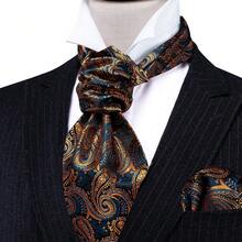 Men's Orange Paisley Pattern Cravat Ascot Tie Set – Includes Matching Pocket Square & Cufflinks, Formal Wedding Business Accessory,Accessories,Festival - Burnt Orange - View 2