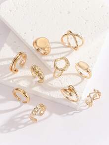 10pcs Gold-Tone Minimalist Rings, Suitable For Women's Daily Wear And Parties, Jewelry Gift, Summer Accessories - Yellow Gold - View 4
