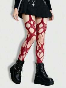 Medias negras de red rasgadas con estilo gótico y sexy de ROMWE - Negro 2 - Ver 1
