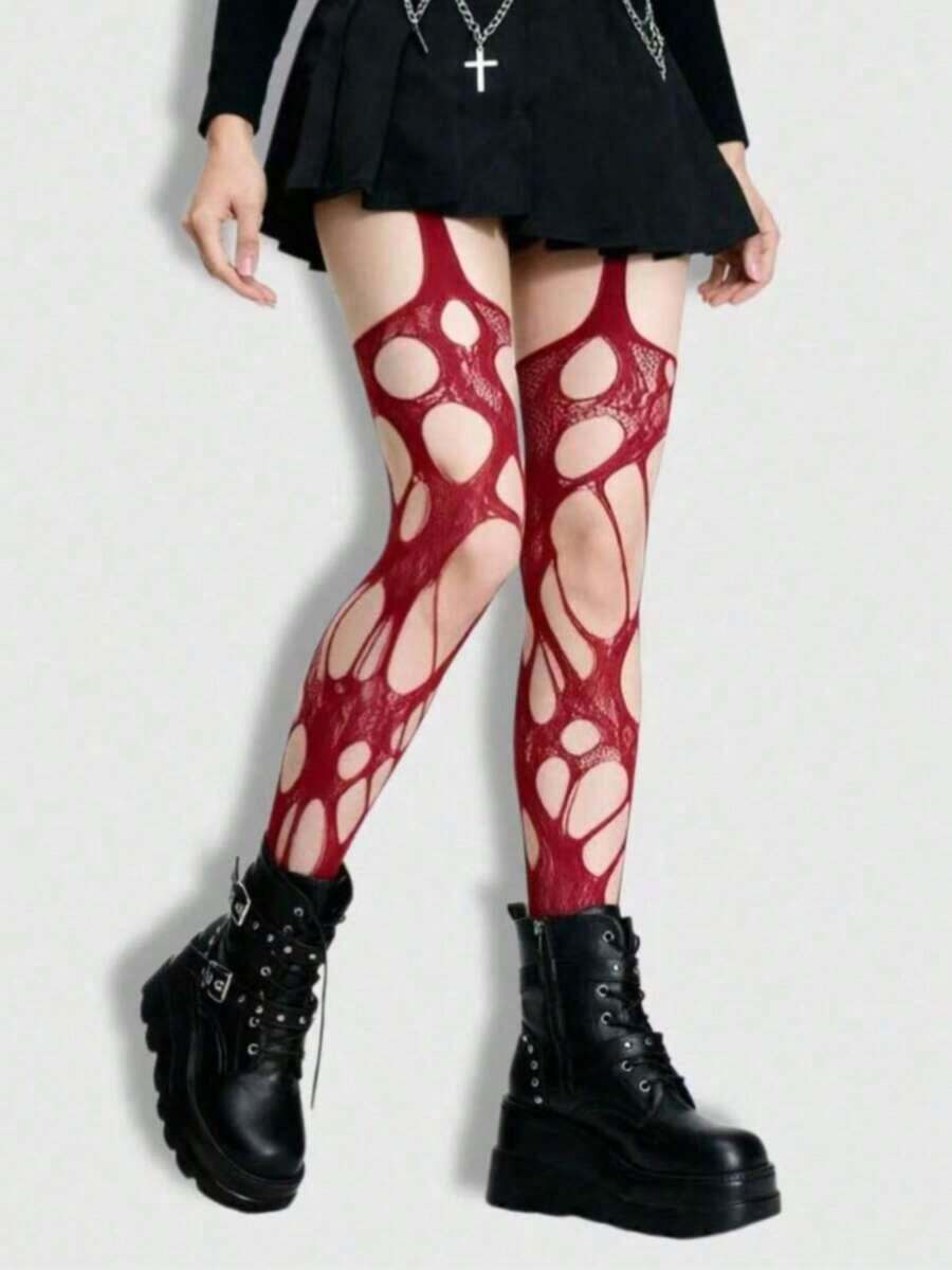 Medias negras de red rasgadas con estilo gótico y sexy de ROMWE - Negro 2 - Ver 1