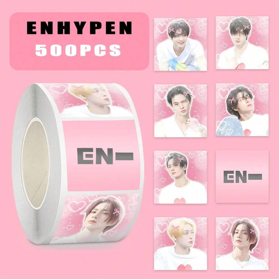 500张可爱贴纸，萌萌的KPOP贴纸，ENGENE粉丝必备，可爱卡通偶像贴纸，可用于笔记本和行李箱装饰；多功能实用高清双面LOMO收藏卡，可收纳或装饰，送给粉丝和朋友的贴心礼物 - 彩色 - 查看 1