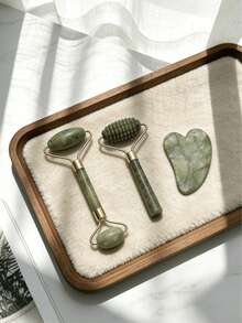 Bộ 1/3 món con lăn ngọc và dụng cụ cạo Gua Sha, con lăn massage mặt kèm dụng cụ cạo Gua Sha, máy massage đá ngọc giúp chống lão hóa, làm thon gọn và săn chắc da, trẻ hóa da mặt và cổ, xóa nếp nhăn và bọng mắt. Dụng cụ cạo Gua Sha bằng thép không gỉ. - Nhiều màu - View 10