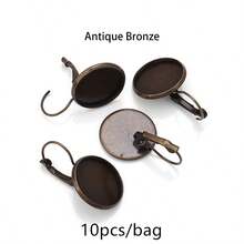 10 cái/gói Đồ cổ Màu xanh lá Tiếng Pháp Đòn bẩy Hoa tai Với Tròn khung viền Trống Cơ sở Cái mâm Đối với Đinh tán tai Làm đồ trang sức - Cố Thanh AB - Xem 11