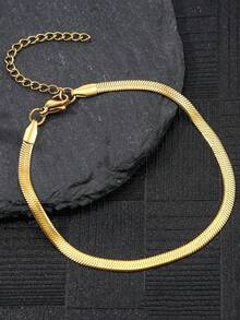 2 piezas Conjunto de pulseras de cadena de acero inoxidable, pulseras de cadena de clip de papel y hoja de estilo minimalista de moda, accesorios versátiles de lujo adecuados para niñas y mujeres - Dorado - Ver 3