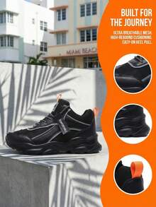 Men's Thick Sole Sneakers Lightweight Breathable Mesh Shoes Comfortable Outdoor Walking Shoes Street Style Fashion Gift Idea For Dad Or Boyfriend - 黑色 - 查看 4