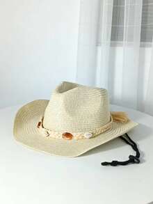 Beach Vacation Straw Cowboy Hat UV Protection Windproof Fashion Western Style Sun Hat - Straw Cowboy Hat - View 7