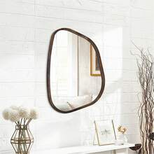 Black Asymmetrical Irregular Oval Wall Mirror Modern Frame Unique Shape Wall - Mounted Vanity Artistic Decor Living Room, Bedroom, Bathroom, Entryway 16x12 - Tan - View 2