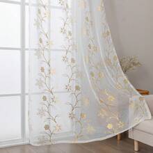 2pcs White Voile Curtains With Gold Foil Printing, Easy Installation With Grommets, Suitable For Bedroom, Living Room, Bay Window, Corridor, Study, Balcony, Kitchen And Other Scenes, All Seasons - 2pcs - View 9