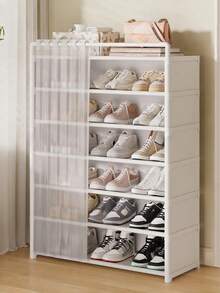 1pc Multi-Tier Shoe Rack With Curtain, Shoe Cabinet, Storage & Display Shelf With Drawer, High Capacity Shoe Organizer, Suitable For Indoor & Outdoor Use, Ideal For Entryway, Home, Holiday & Christmas Gift, Gift - Multicolor - View 9