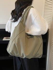 1 件装米色褶皱底部柔软人造革大容量敞口单肩包，适合女性日常通勤 - 彩色 - 查看 10