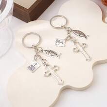2pcs Hollow Cross Pendant Keychain, Minimalist Bag Charm, Car Key Accessory - Multicolor - View 2