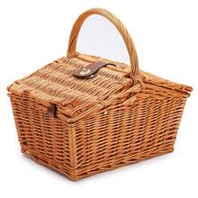 Foldable Wicker Picnic Basket With Lid, Countryside Style Handheld Basket, Photography Prop For Outdoor Picnic - Multicolor - View 9