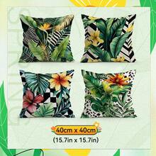 4 piezas Funda de cojín/Funda de almohada con estampado de hojas de plantas tropicales, Fundas decorativas para cojín impresas por un solo lado para sala de estar, sofá, dormitorio, sin relleno de almohada, 40x40cm/45x45cm/50x50cm - Multicolor - Ver 14